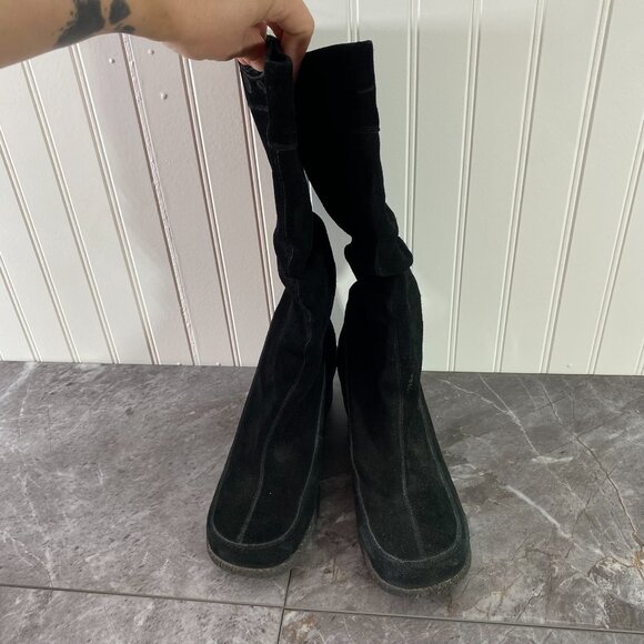 Soho Lab by Skechers Boots Womens 9 Y2K Black Suede Leather Knee High Wedge - Picture 5 of 12